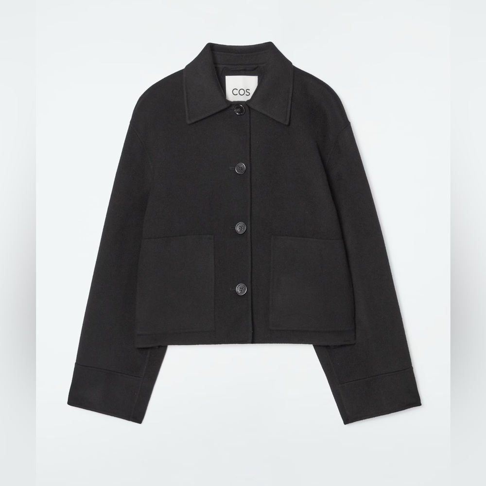 COS Black Cropped Button-Front Wool Jacket